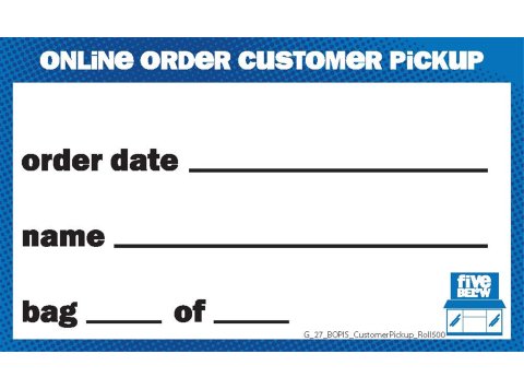 BOPIS Online Order Customer Pickup Labels 500/roll